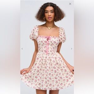 For Love And Lemons Floral Etienne Mini Dress in Pink and White